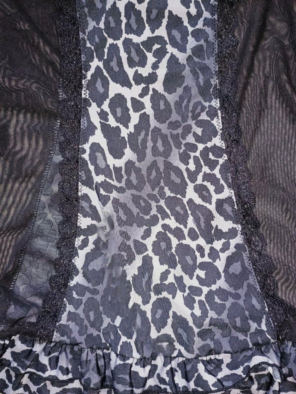 Leopard Print Babydoll Teddy Semi Sheer Stretch Mesh with Thong (2 PC SET) - Picture 4 of 7